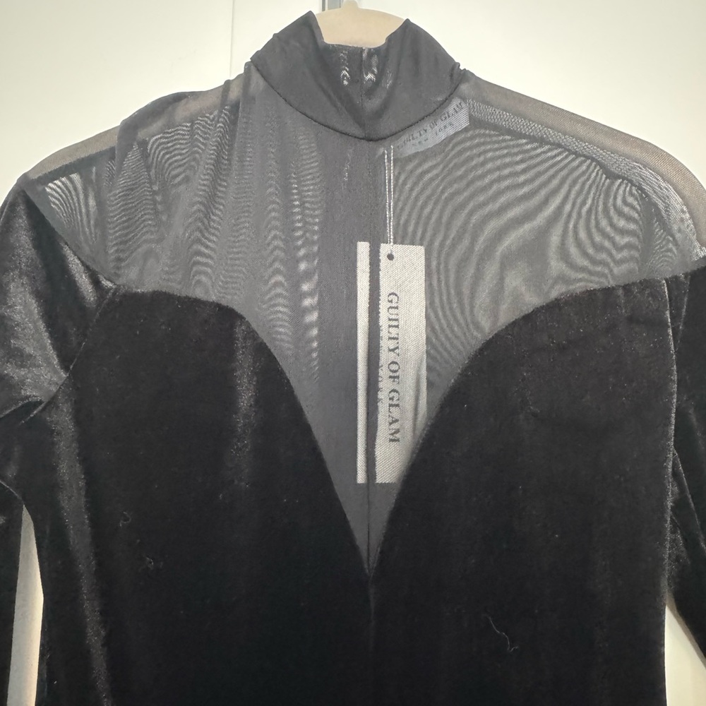 Black Velvet and Sheer Bodysuit NWT